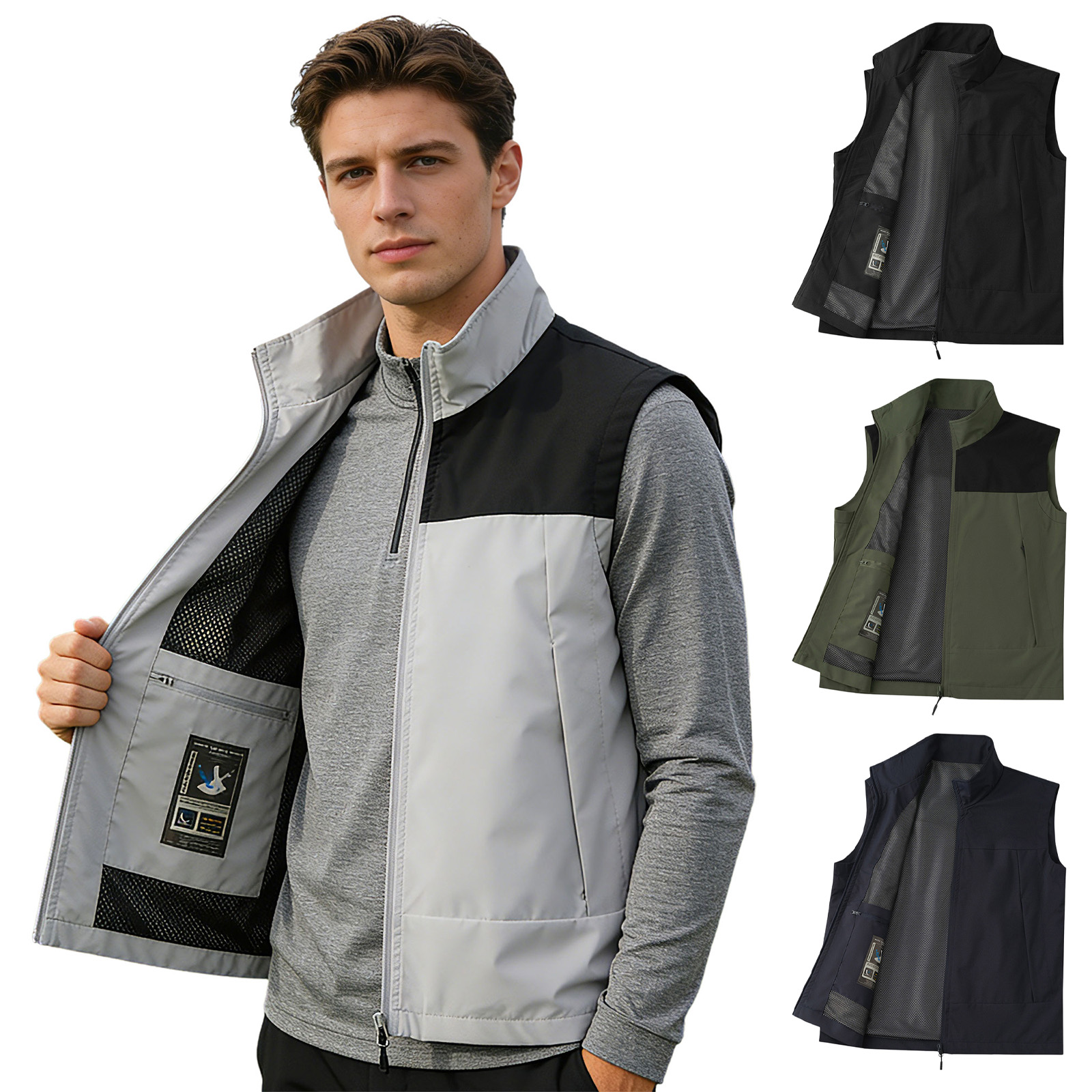 Outdoor Camping Vest - #M-5XL Men Golf Vest Stand Collar