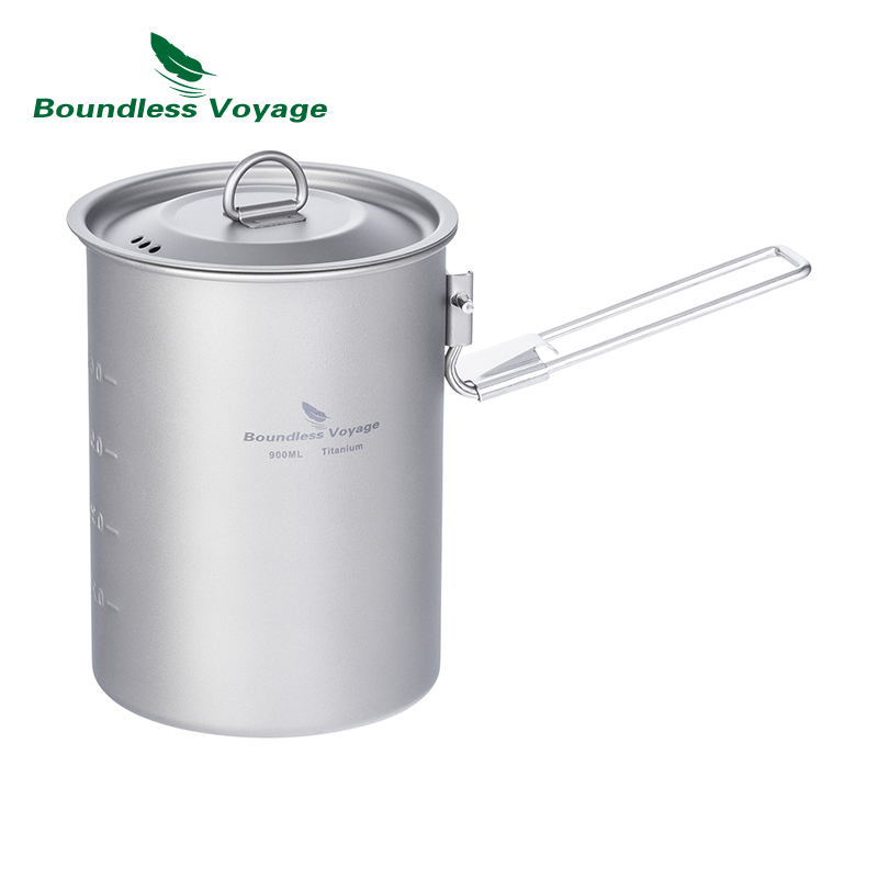Outdoor Camping Dining Set - Boundless Voyage 900ml Titanium Pot Cup