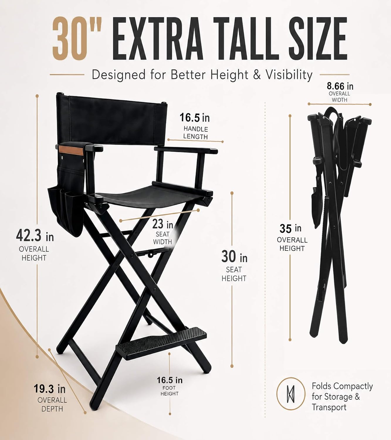 Tall Director Chair Portable A - Outdoor Camping High Chair recension och pris