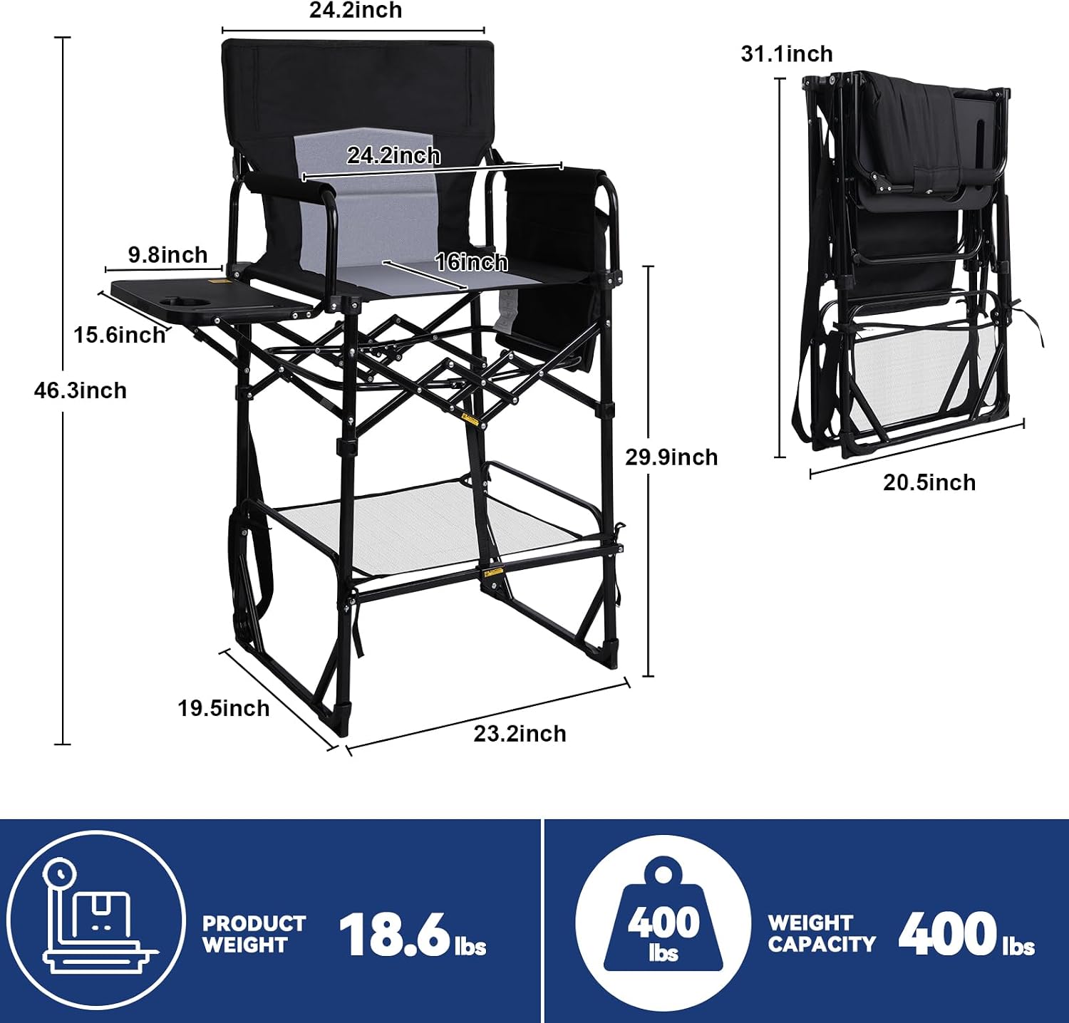 2 Pack Extra Tall Folding Camp - Outdoor Camping High Chair recension och pris